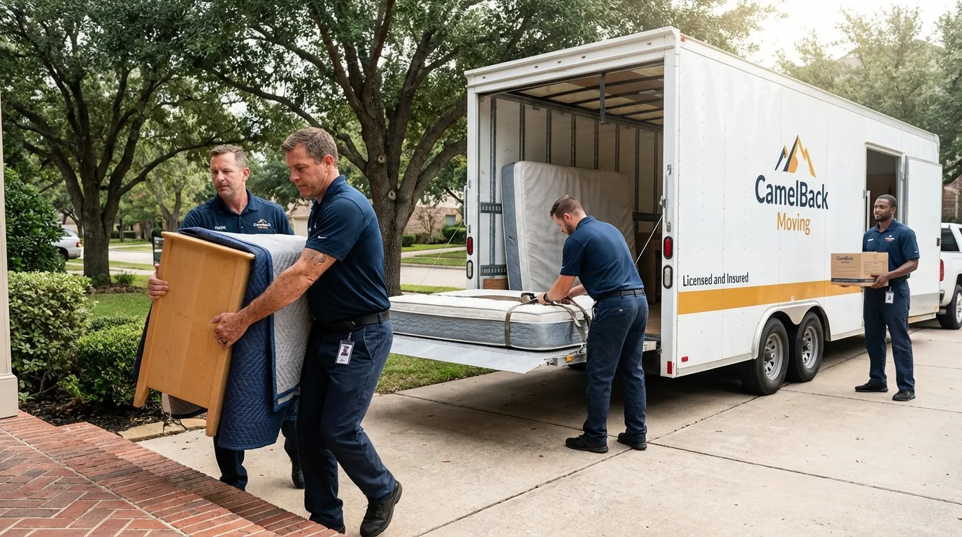 Crew loading residential truck for cross-state move from Montrose, NY