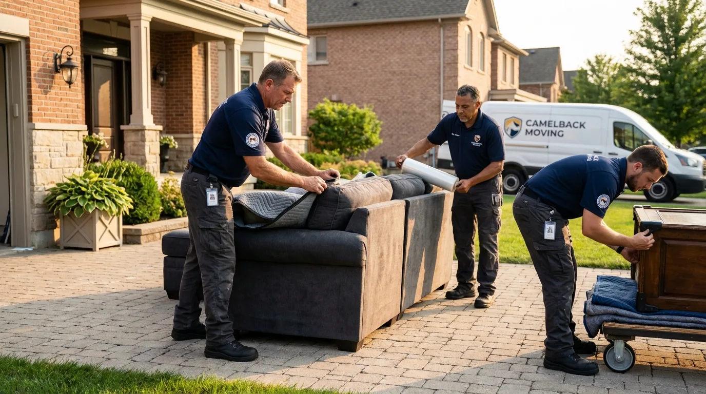 Large estate moving crew wrapping furniture in Montrose, NY